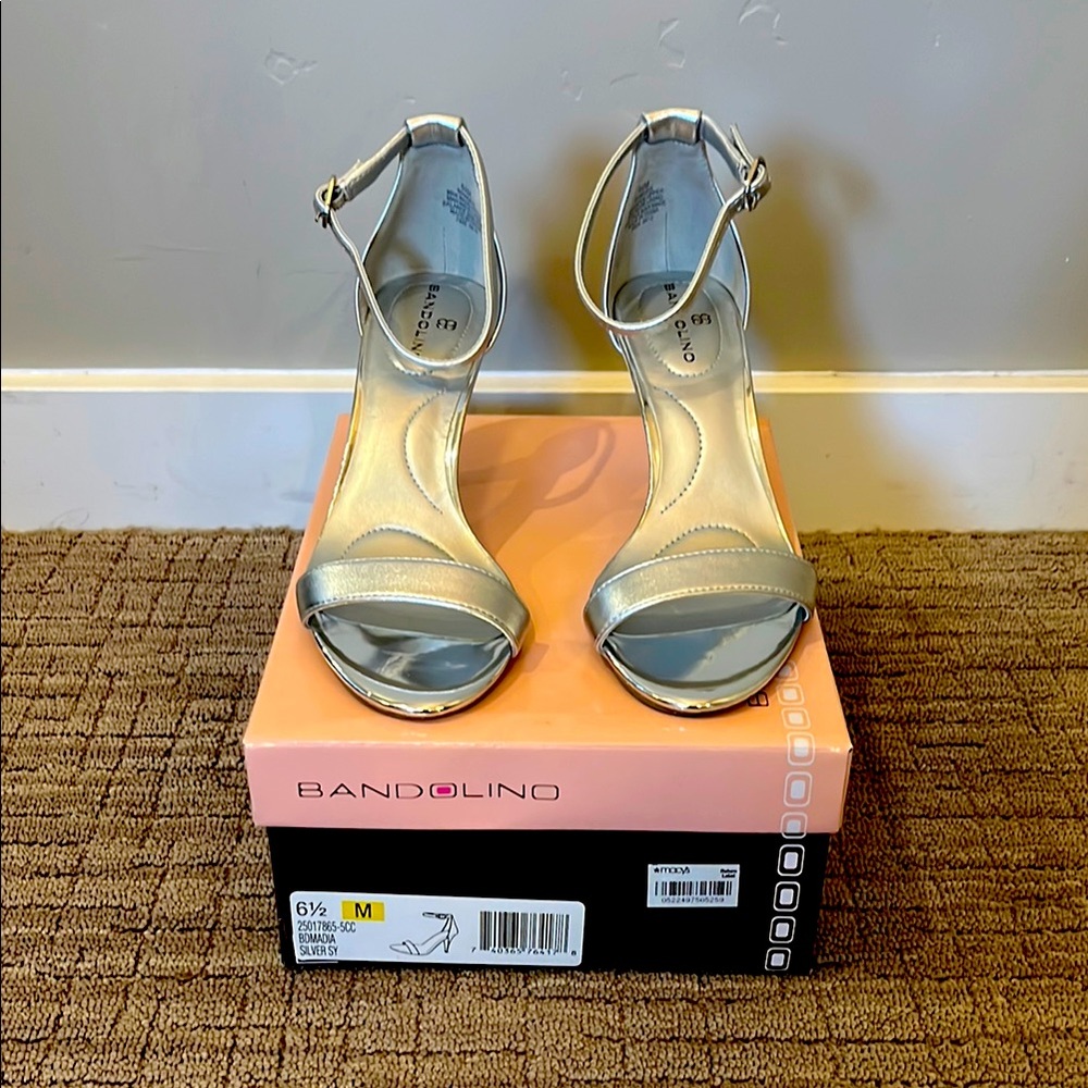 Bandolino Madia Silver Heels Elegant Ankle Strap